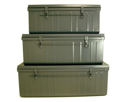 Lot de 3 malles de rangement en métal Habitat - Capacités 95 - 130 - 175 litres