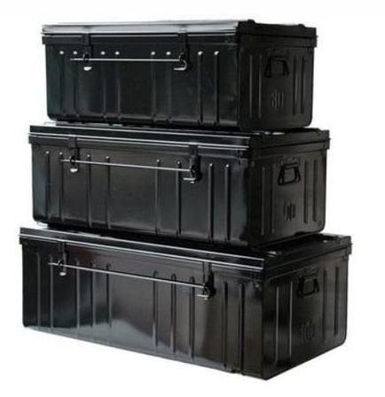 Lot de 3 malles de rangement en métal Habitat - Capacités 95 - 130 - 175 litres