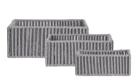 Lot de 3 paniers de rangement ARESE – Coton gris et métal