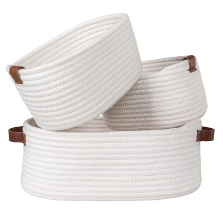Lot de 3 paniers de rangement JARANA – Coton blanc