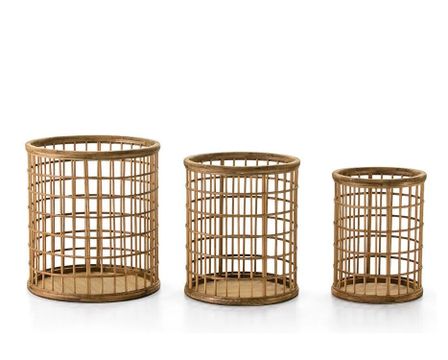 Lot de 3 paniers de rangement ronds en bois clair SIKA