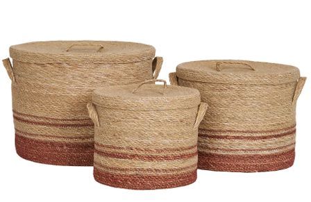 Lot de 3 paniers décoratifs de rangement BUDONI – Herbe de mer naturelle