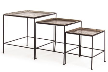 Lot de 3 tables basses carrées BRINA – Aluminium doré & acier noir