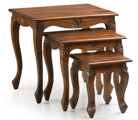 Lot de 3 tables gigognes en bois d'acajou marron CASTLE - Style colonial