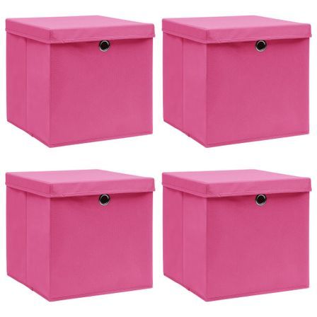 Lot de 4 boîtes de rangement pliables avec couvercles KLARY – Tissu Intissé