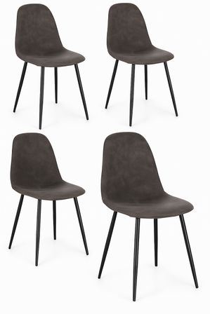 Lot de 4 chaises BORELA – Tissu effet vieilli & pieds acier noir