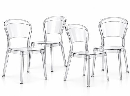 Lot de 4 chaises design KELLY en polycarbonate transparent – Empilables – Fabrication italienne