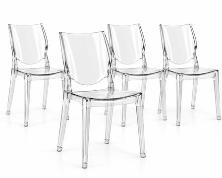Lot de 4 chaises design ROBBY en polycarbonate transparent – Empilables – Fabrication italienne