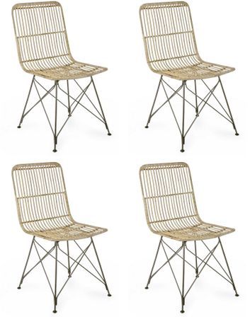 Lot de 4 chaises en acier et fibre naturelle – Pour intérieur et extérieur