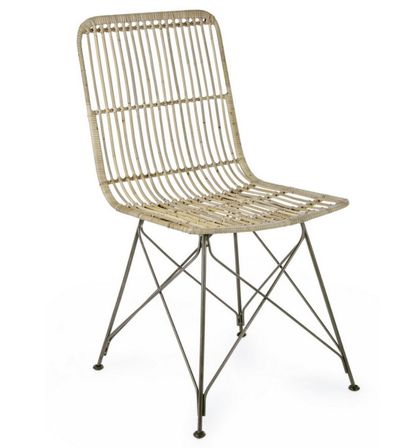Lot de 4 chaises en acier et fibre naturelle – Pour intérieur et extérieur