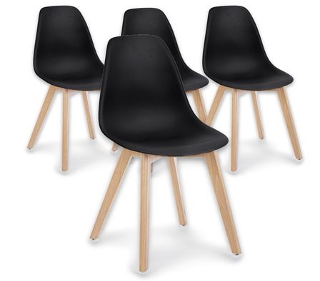 Lot de 4 chaises KAZO – Coque PP renforcée & piétement hêtre