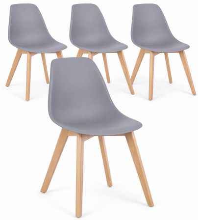 Lot de 4 chaises KAZO – Coque PP renforcée & piétement hêtre