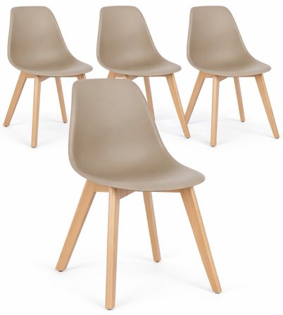 Lot de 4 chaises KAZO – Coque PP renforcée & piétement hêtre