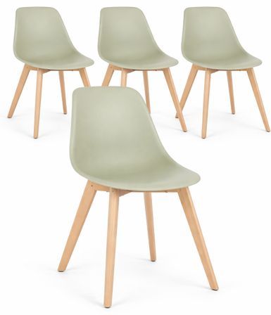 Lot de 4 chaises KAZO – Coque PP renforcée & piétement hêtre