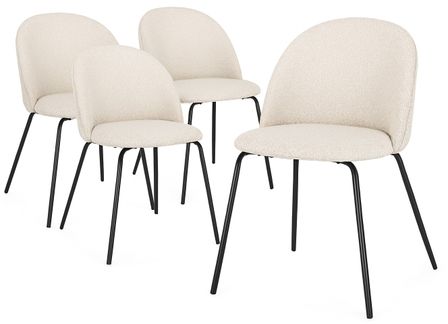 Lot de 4 chaises TANYA - tissu bouclé & pieds métal noir