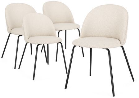 Lot de 4 chaises TANYA tissu bouclé & pieds métal noir