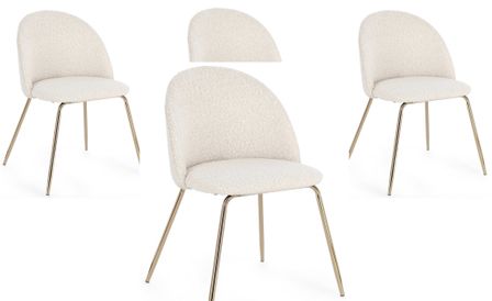 Lot de 4 chaises TANYA - tissu crème bouclé & pieds métal doré