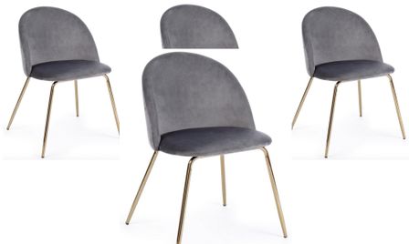 Lot de 4 chaises TANYA - velours & pieds acier doré