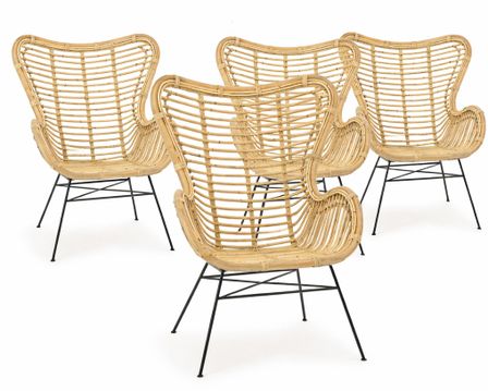 Lot de 4 fauteuils en rotin KASSI – Rotin & pieds en acier noir