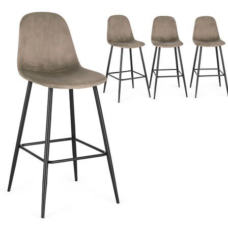 Lot de 4 tabourets BORELA – Velours & pieds en acier noir