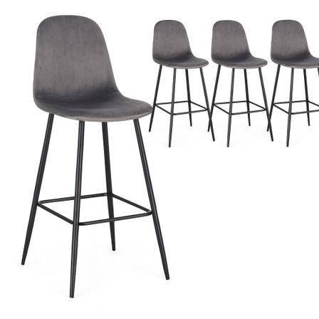 Lot de 4 tabourets BORELA – Velours & pieds en acier noir
