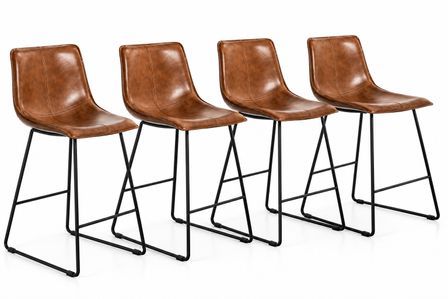 Lot de 4 tabourets de bar KINTAL en cuir écologique marron vieilli et métal noir – Assise 66 cm – Fabrication italienne