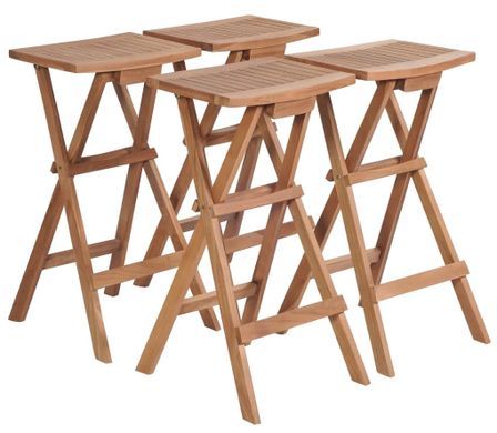 Lot de 4 tabourets de jardin pliable en bois de teck KETIA - Hauteur d'assise 75 cm