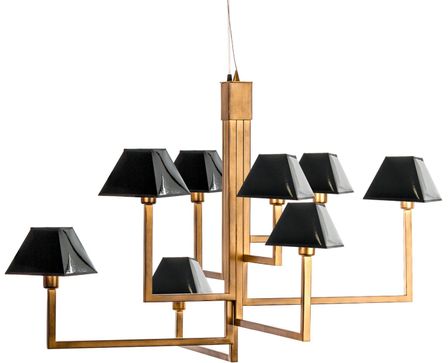 Lustre art déco métal doré et cuir noir vernissé Veli