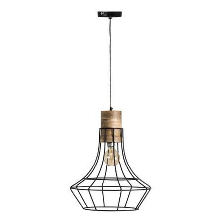 Lustre industriel métal noir et manguier massif clair Marty 47