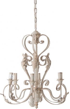 Lustre provençal 6 branches métal blanc cassé vieilli Ortal