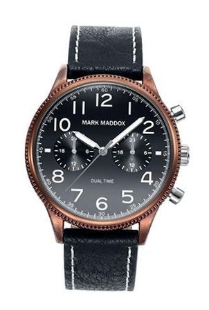Mark Maddox Casual Hc2003-55- Dual Time - Case: Stainless Steel And Solid Metal - 42 Mm - Leather/cuoio Strap - Water Resistant: 30 Meters