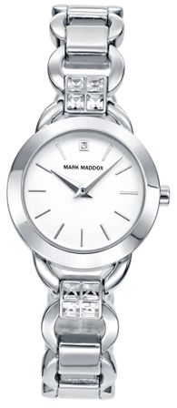 Mark Maddox Trendy Silver Mf2001-07 . Silver Pvd - Crystals - 28.5 Mm - Wr 3 Atm