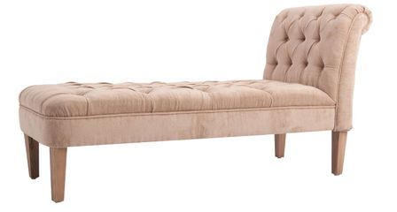 Méridienne tissu beige et pieds pin massif clair Nahila