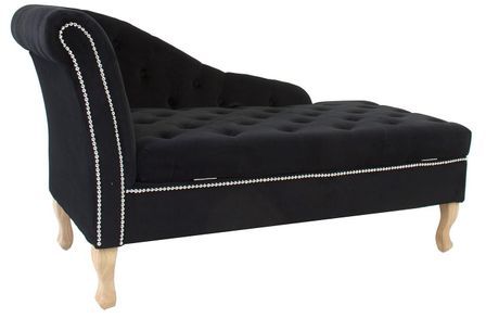 Méridienne velours noir et pieds pin massif clair Maude