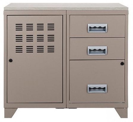 Meuble 1 porte 3 tiroirs métal taupe et plateau chêne naturel Naya L 80 x H 75 x P 40 cm - 25 kg