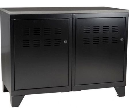 Meuble 2 portes métal noir et plateau chêne naturel Naya L 80 x H 60 x P 40 cm