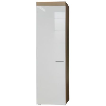 Meuble à chaussures 1 porte blanc brillant et chêne clair Kelia 55 cm