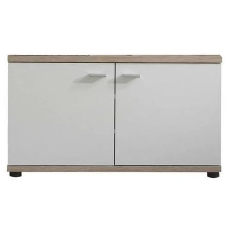 Meuble à chaussures 2 portes mélaminé blanc et chêne clair Masie