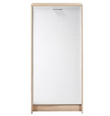 Meuble à chaussures chêne clair avec rideau RINO – Rangement 21 paires avec étagères inclinables