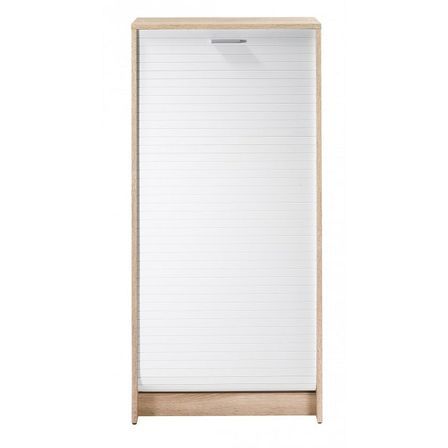 Meuble à chaussures chêne clair avec rideau RINO – Rangement 21 paires avec étagères inclinables