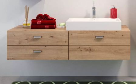 Meuble avec vasque 1 porte 2 tiroirs mélaminé chêne clair Mars