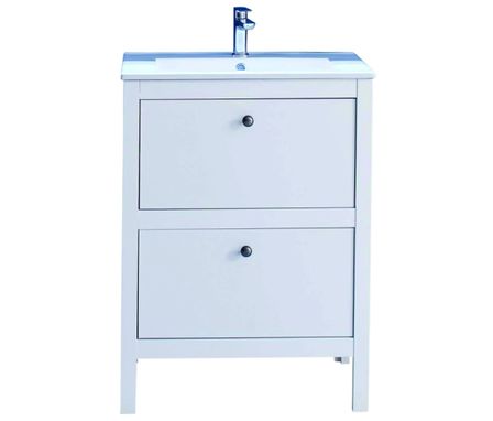 Meuble avec vasque 2 tiroirs mélaminé blanc Leone