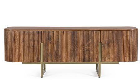 Meuble bas de rangement 4 portes VILAS 140 cm – Bois de manguier & pieds acier doré mat