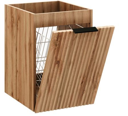 Meuble bas de salle de bain asuspendu vec panier à linge ADEL 40 cm – Design rainuré
