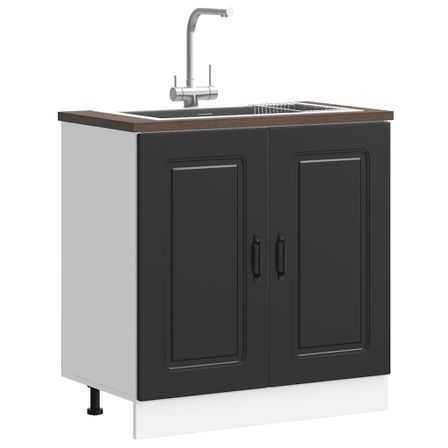 Meuble bas pour évier Kalmar noir 80x46x81,5 cm bois ingénierie