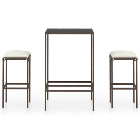Meuble de bar de jardin 3 pcs et coussins Résine tressée Marron 3