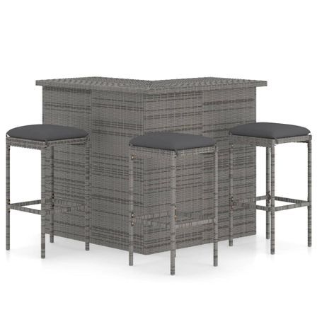 Meuble de bar de jardin 4 pcs avec coussins Résine tressée Gris