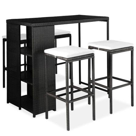 Meuble de bar de jardin 5 pcs et coussins Résine tressée Noir 2