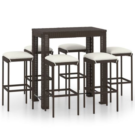 Meuble de bar de jardin 7 pcs et coussins Résine tressée Marron 2