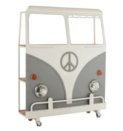 Meuble de bar sur roulettes métal blanc et gris Bothar L 137 cm